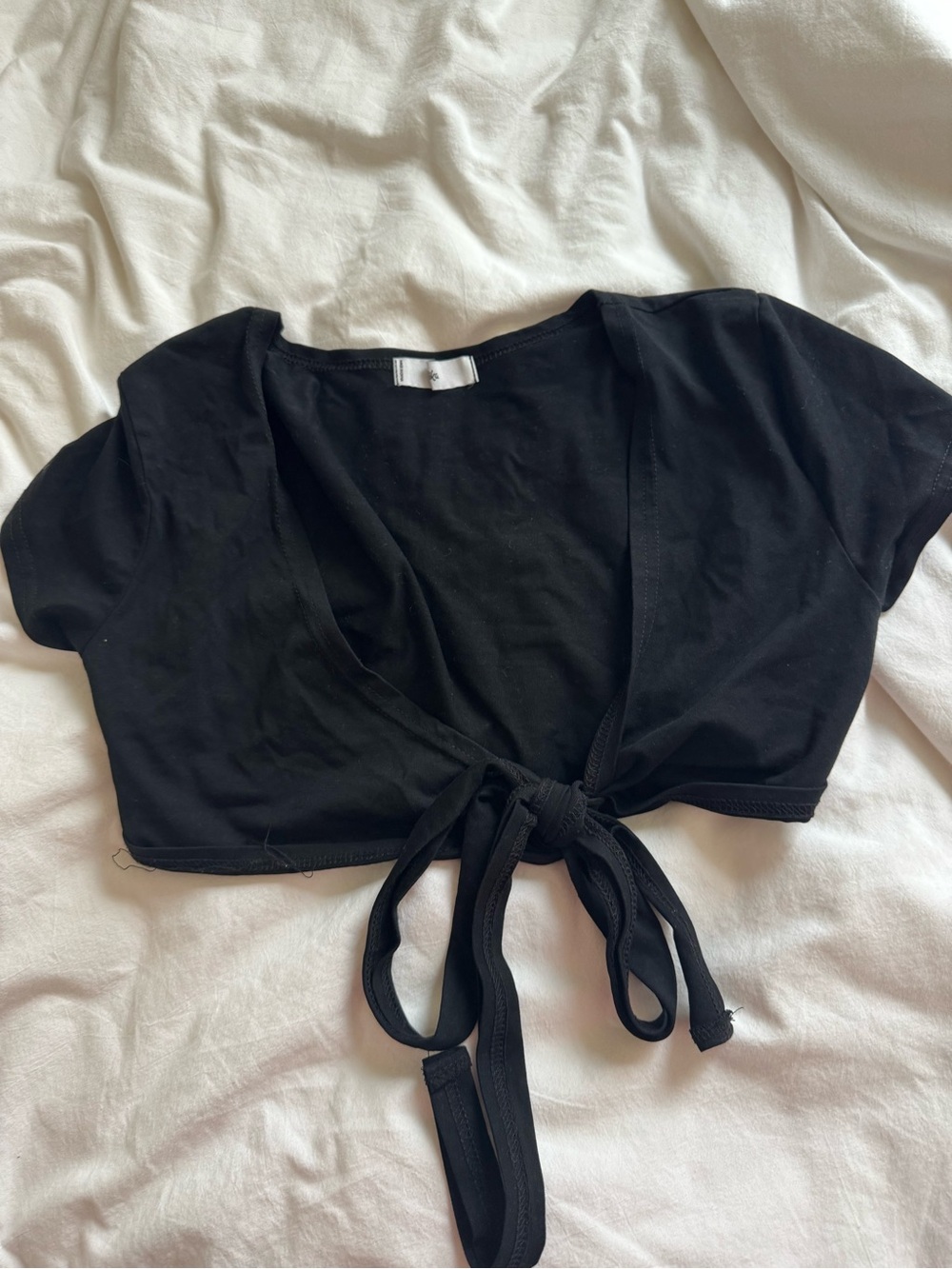 Adika black wrap crop top with tie, size S